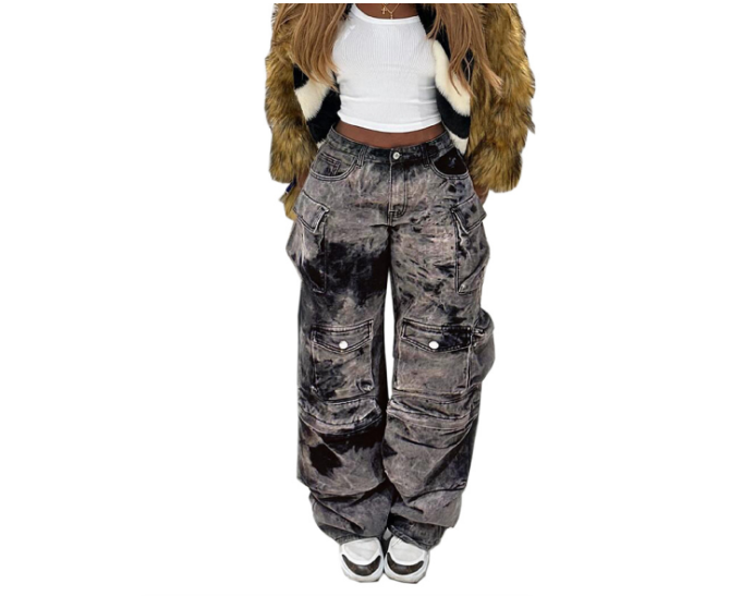 Women's Trendy Straight Baggy Large Multi Pocket Jeans