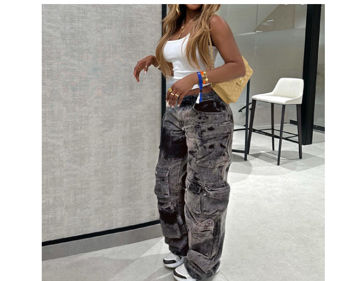 Women's Trendy Straight Baggy Large Multi Pocket Jeans