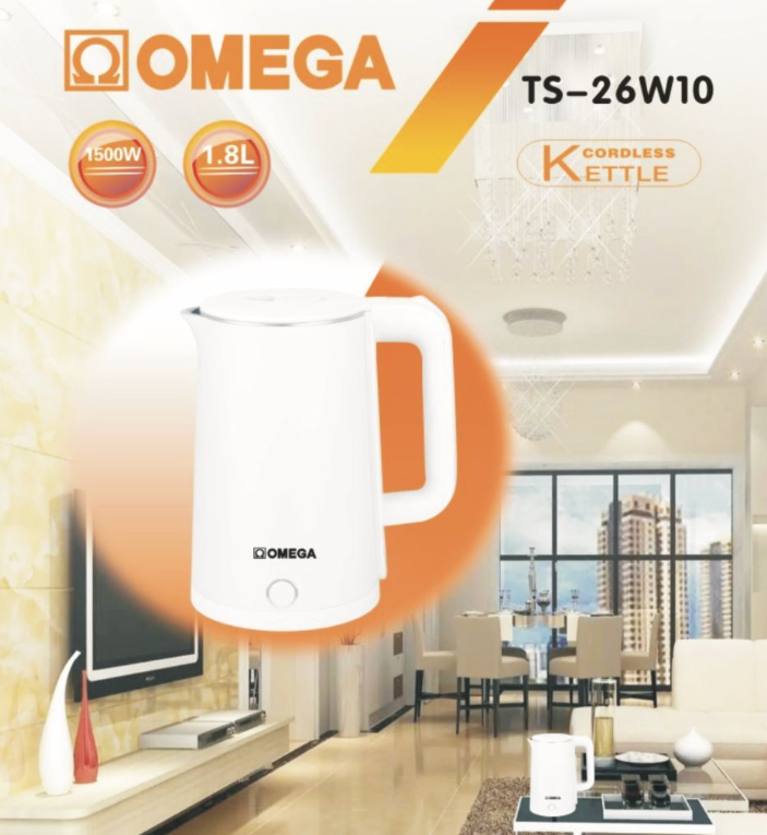 Omega Cordless Stainless Steel White Kettle TS-26W10