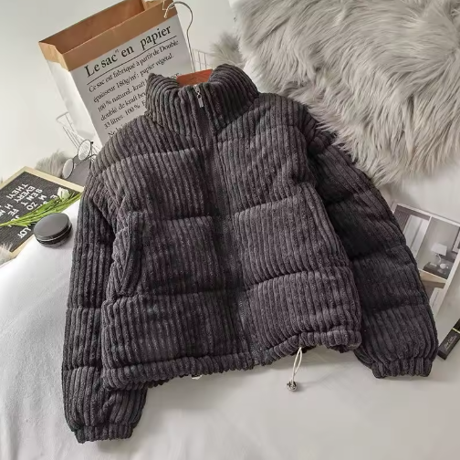 Corduroy cotton Women's short winter jacket