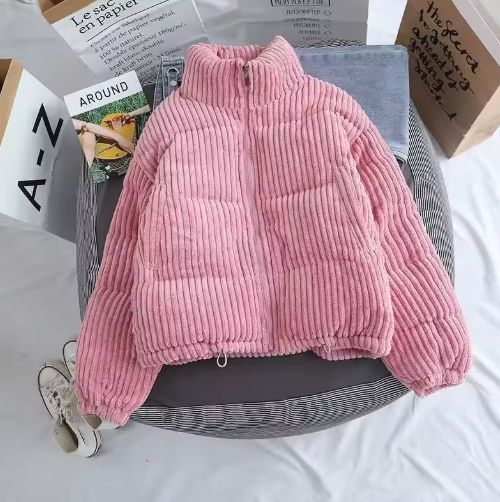 Corduroy cotton Women's short winter jacket
