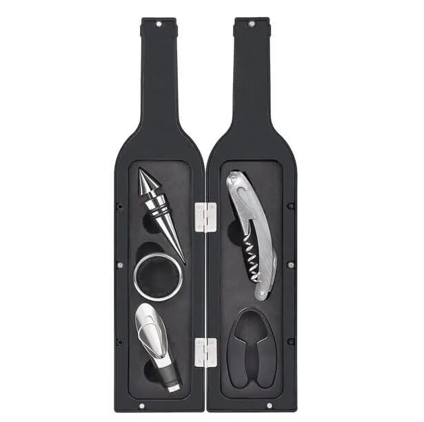 Wine Bottle Shaped Corkscrew and Accessory Gift Set – 5 Piece