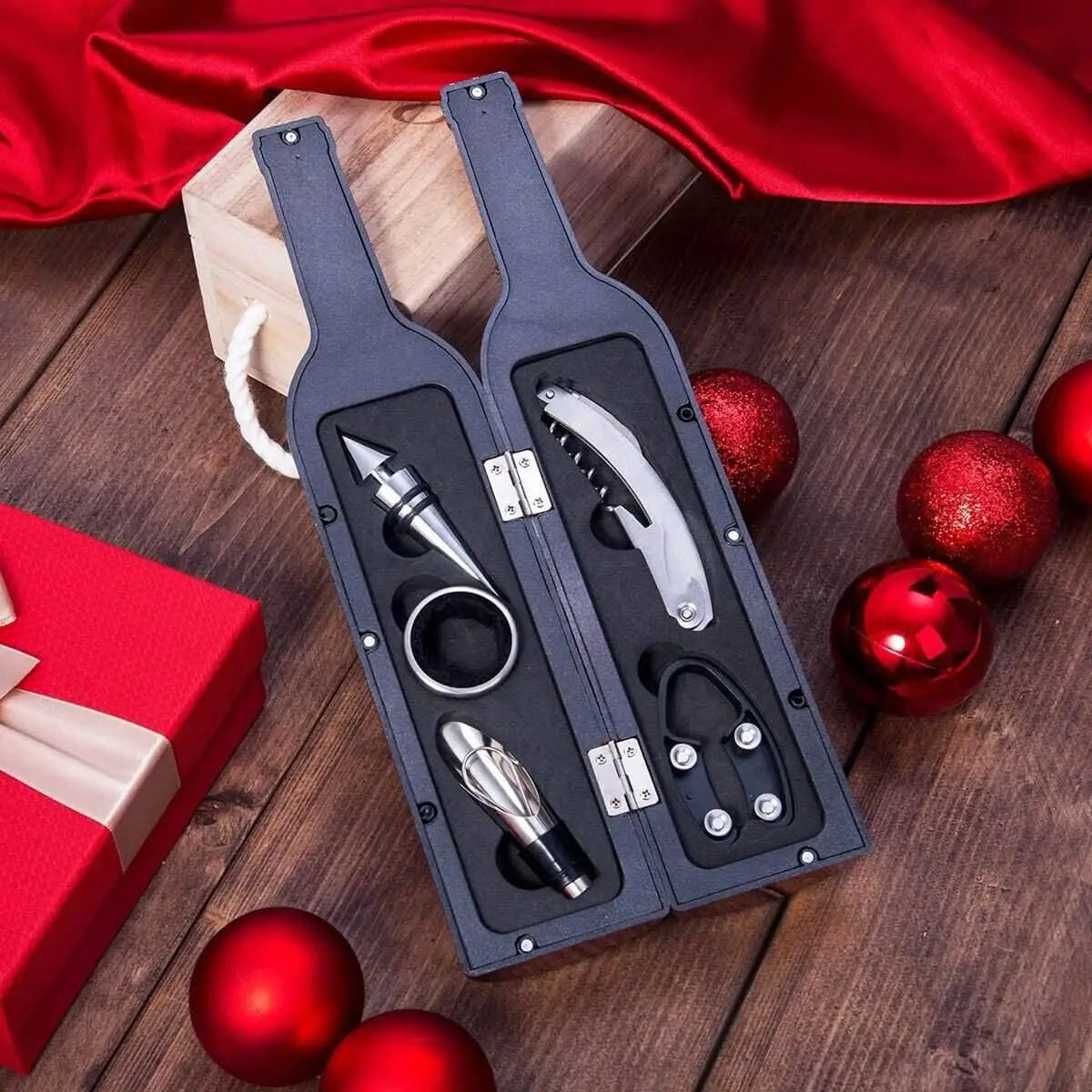 Wine Bottle Shaped Corkscrew and Accessory Gift Set – 5 Piece
