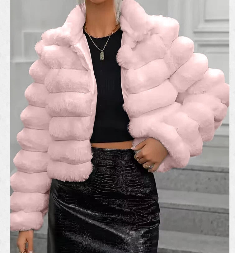 New Women's Faux Fur Short Coat Slim Fit Thick Jacket Winter Warm Outerwear