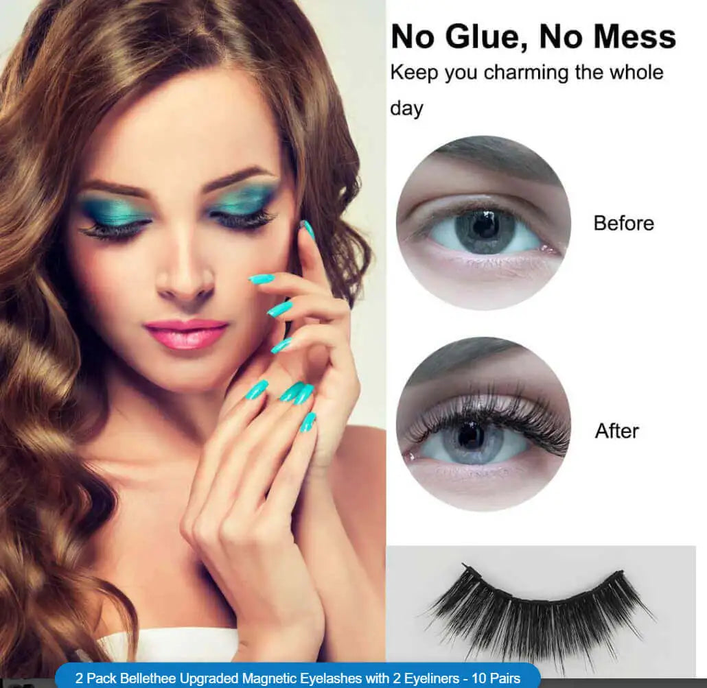10 Pairs Reusable Magnetic Eyelash Kit with Waterproof Eyeliner