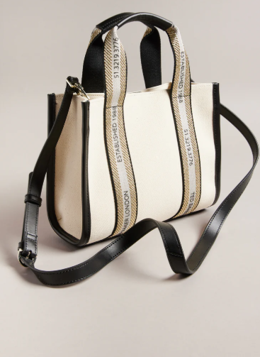 Women's Georjea-Branded Webbing Canvas Small Tote Ecru