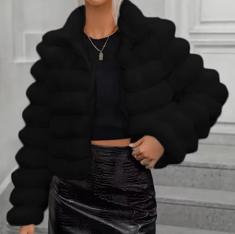 New Women's Faux Fur Short Coat Slim Fit Thick Jacket Winter Warm Outerwear