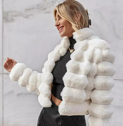 New Women's Faux Fur Short Coat Slim Fit Thick Jacket Winter Warm Outerwear